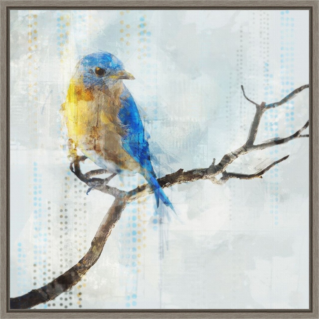 Little Blue Bird I by Ken Roko 16-in. W x 16-in. H. Canvas Wall Art Print Framed in Grey